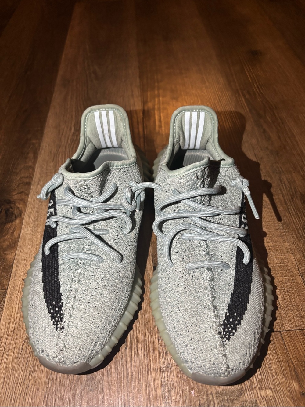 Yeezy Men’s Sneakers — Light Gray Knit with Black Stripe